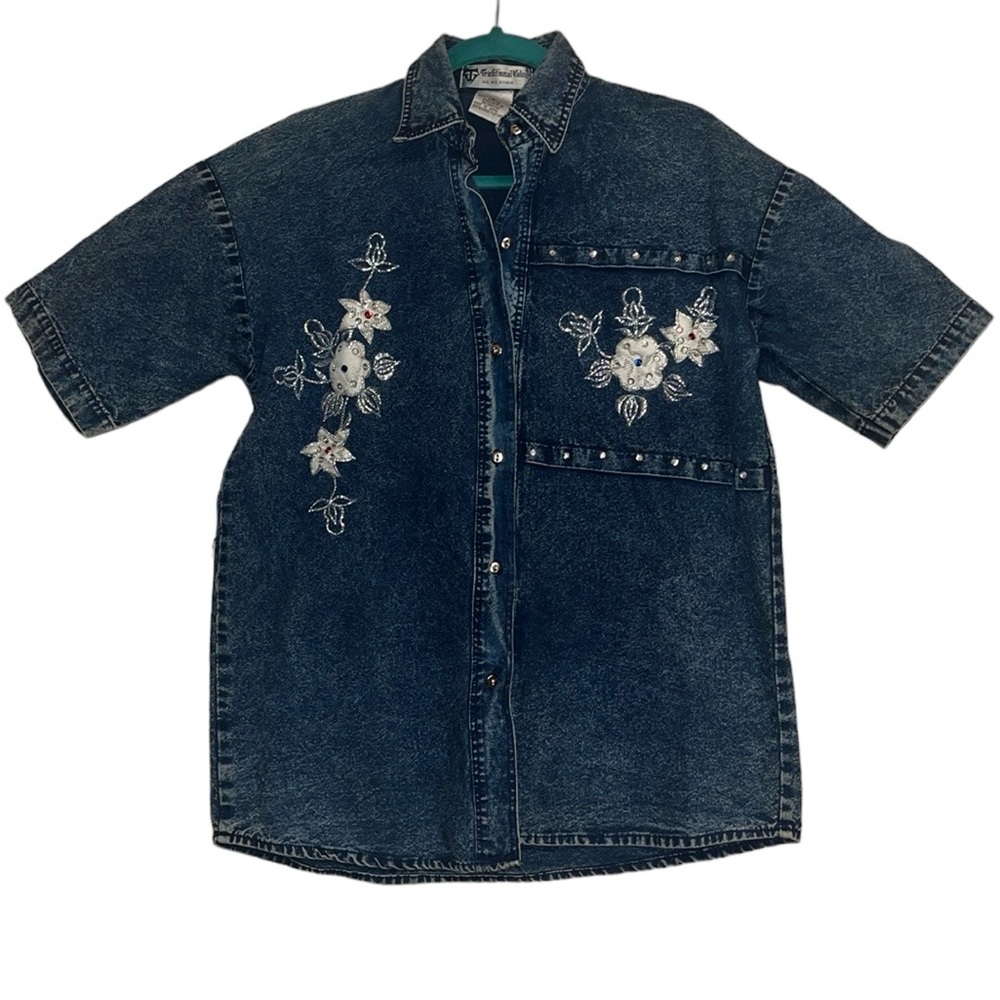 “Traditional value” 1980’s acid wash button down denim shirt